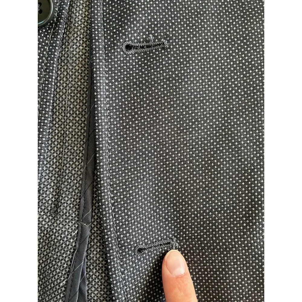 John Varvatos‎ USA Blazer Sport Coat 38R Wool Polka Dot Black Gray Half Lined